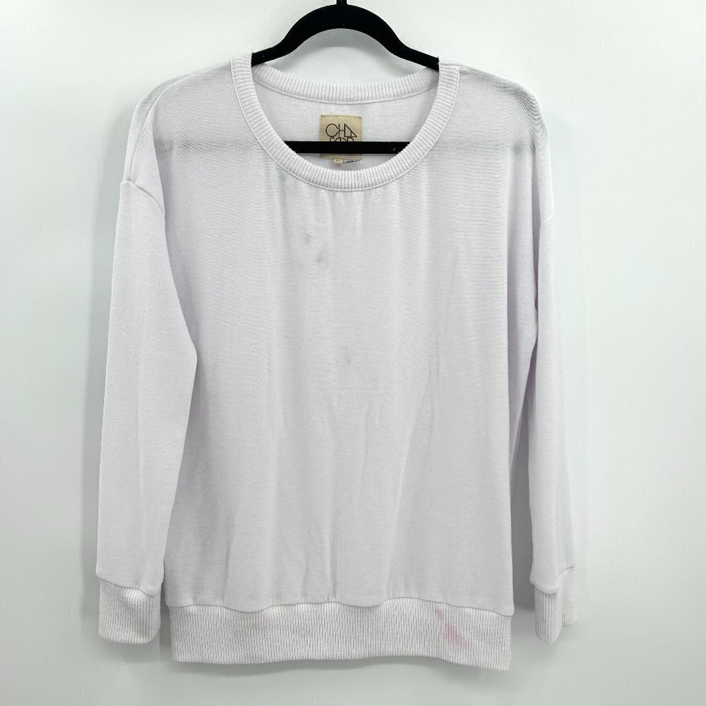 CHASER *Flawed* White Crew Neck Super Soft Comfy Cozy Sweatshirt Size Medium